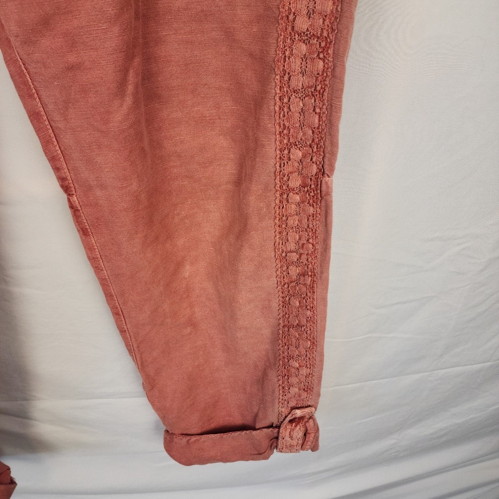 Sundance‎ Linen Blend Lace Sides Red Cuffed Pants Women's Size 14 - Picture 4 of 7